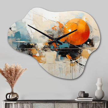 Teal Orange Bold Energy III - Asymmetric Metal Wall Clock